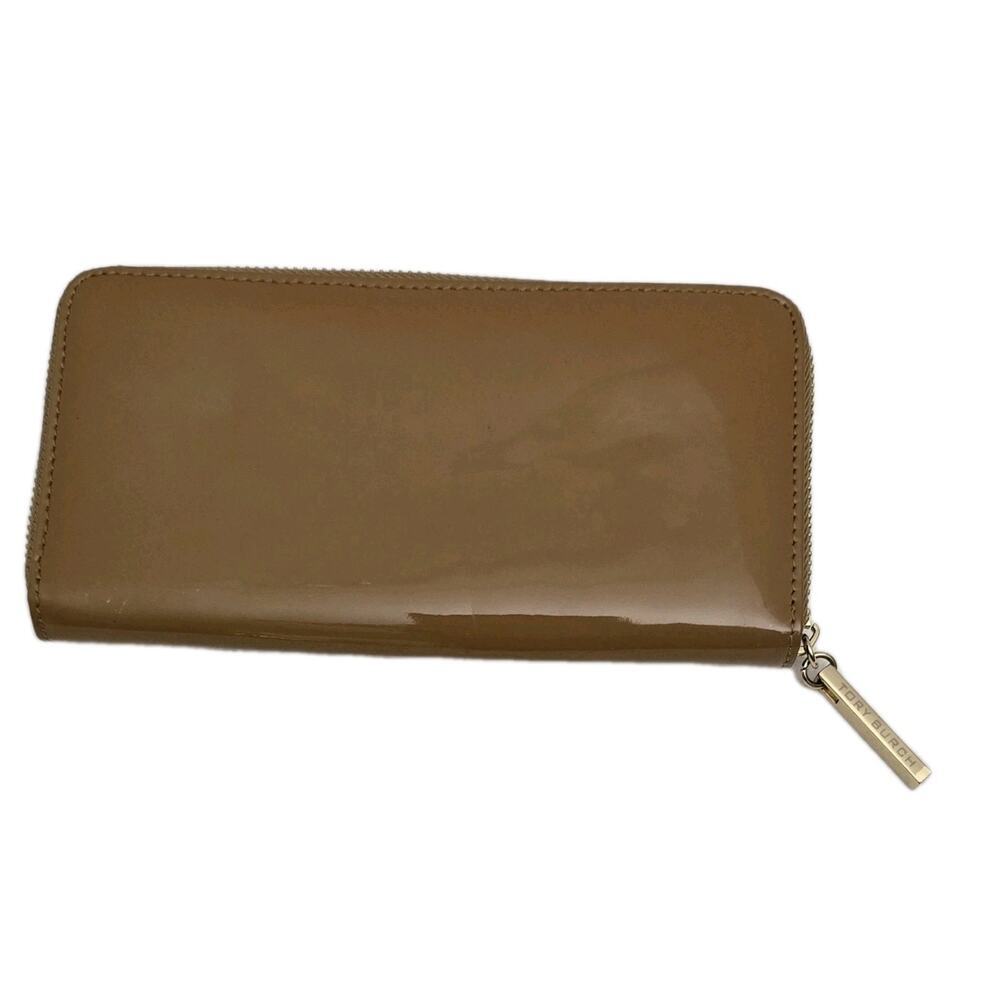 Tory Burch Patent Leather Zip Around Continental Wallet Caramel - Picture 2 of 11